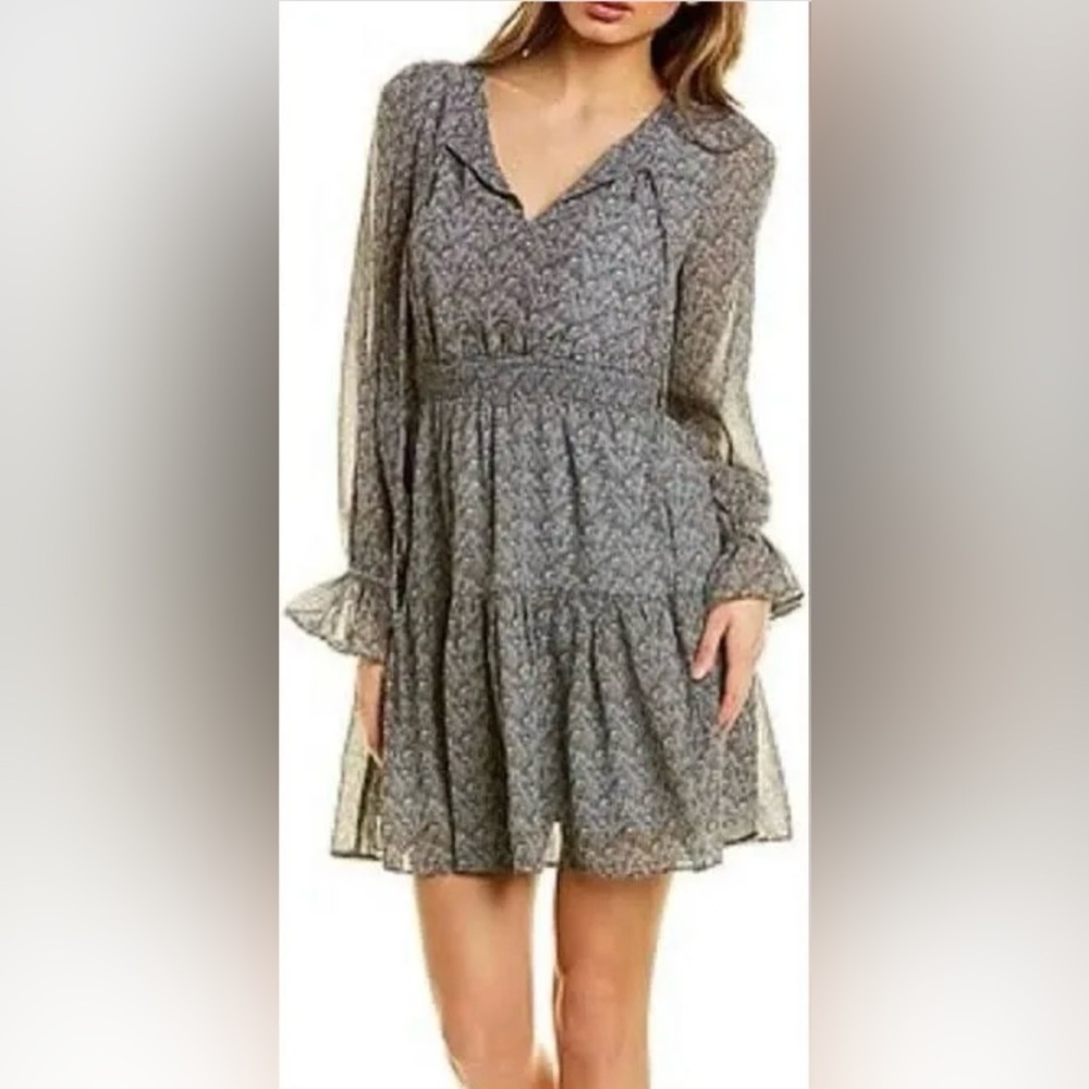 Lucy Paris wren tiered long sleeve dress, tie neck